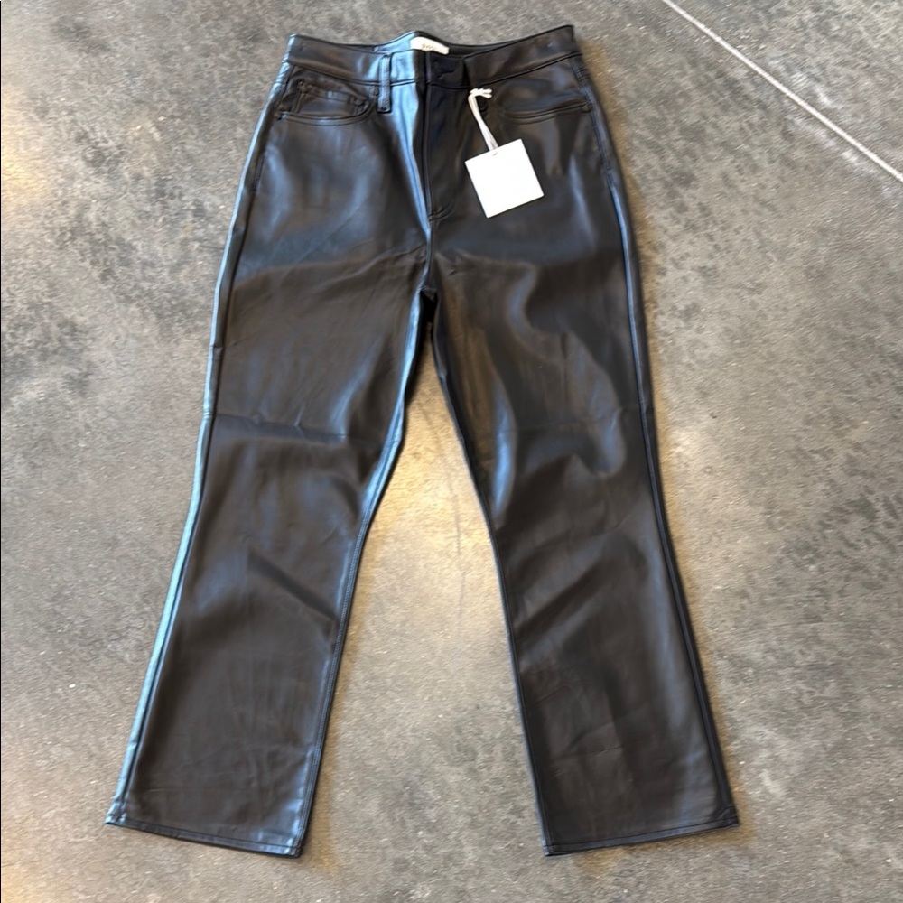 Black Faux Leather Kick Flare Ankle Pants